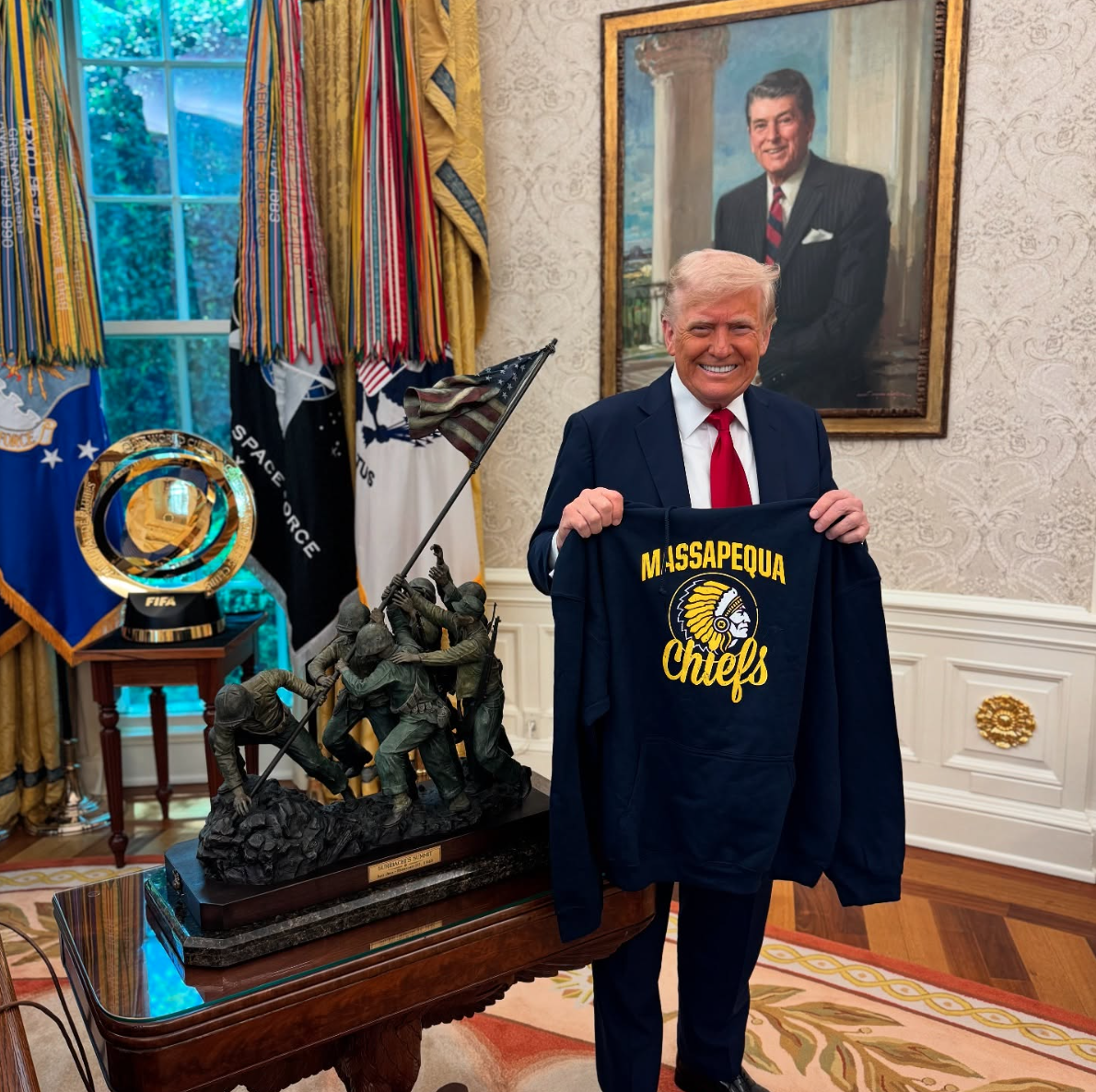 President Donald Trump has voiced his support for the use of the 'Massapequa Chiefs' mascot and logo.